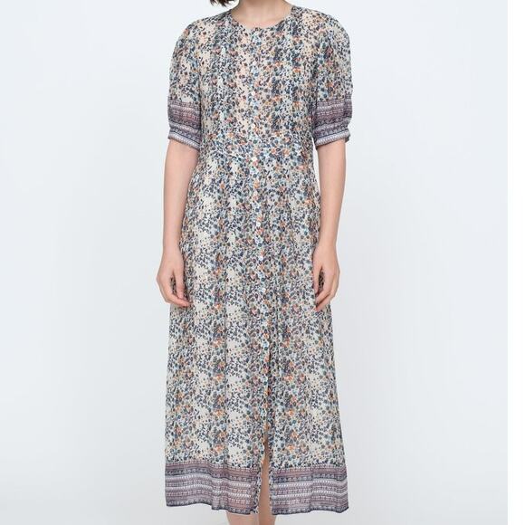 Sea New York Maya Midi Dress 0 Floral Print Sheer Chiffon Short Sleeve Lined - Picture 1 of 10